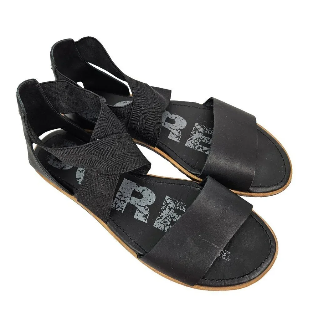 Sorel Ella Black Stretch Cross Ankle Strap Sandal 10.5 NL2893-010